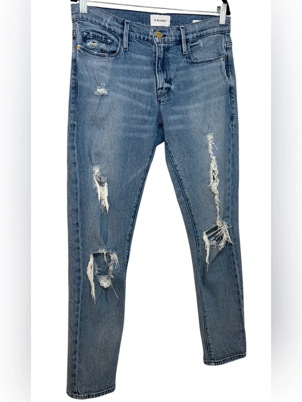 FRAME Le Garçon Relaxed Slim-Boyfriend Jeans in Beldon Rips Size 28 Street Style